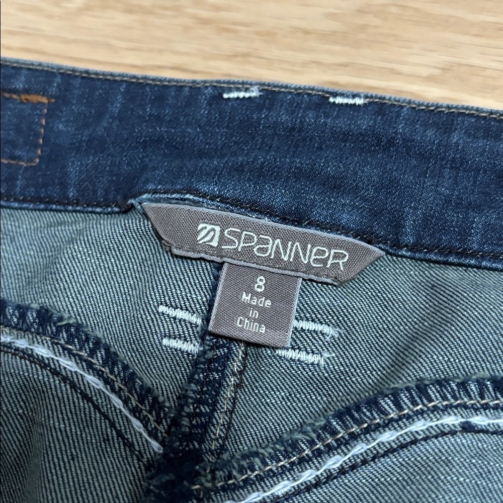 Vintage (10) SPANNER Denim Skirt Above Knee Stitch Detail Pockets Back Pleats - Picture 6 of 14